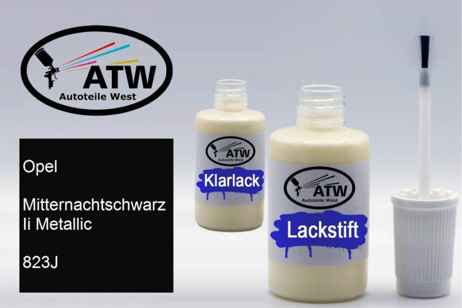 Opel, Mitternachtschwarz Ii Metallic, 823J: 20ml Lackstift + 20ml Klarlack - Set, von ATW Autoteile West.